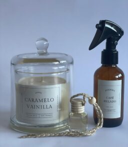 Pack 1 – Vela grande con cúpula + aromatizador auto + Spray chico